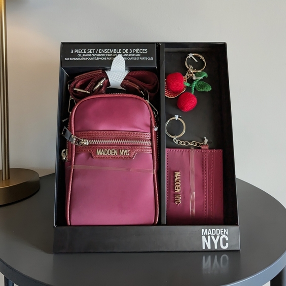 Madden Nyc Handbags - NEW MADDEN NYC 3-Piece Cellphone Crossbody Set - Wine/Burgundy